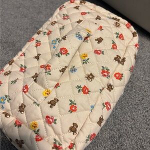 Floral Teddy Bear Quilted Makeup Bag